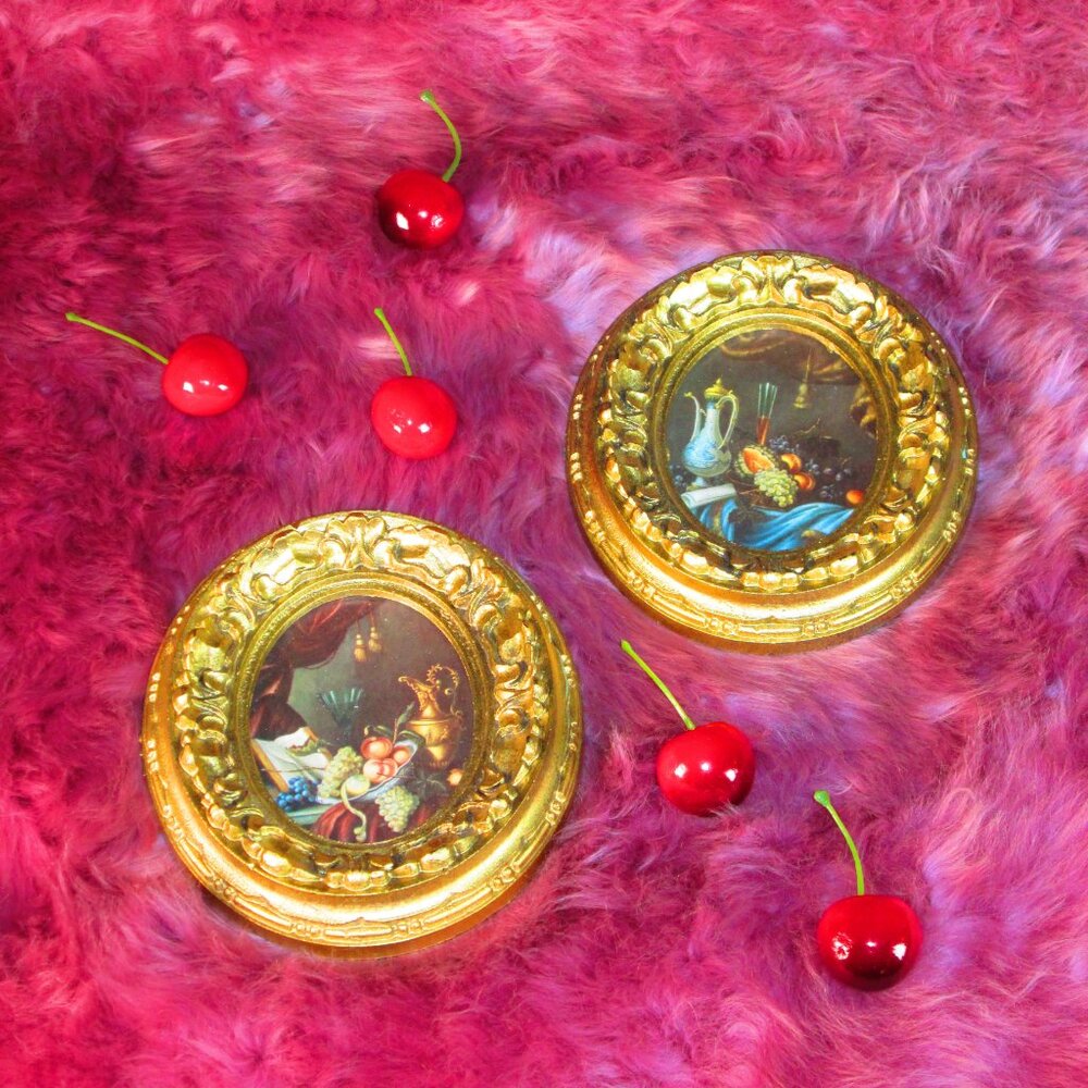 Italian Gold Baroque Small Oval Framed Wall Art set of 2